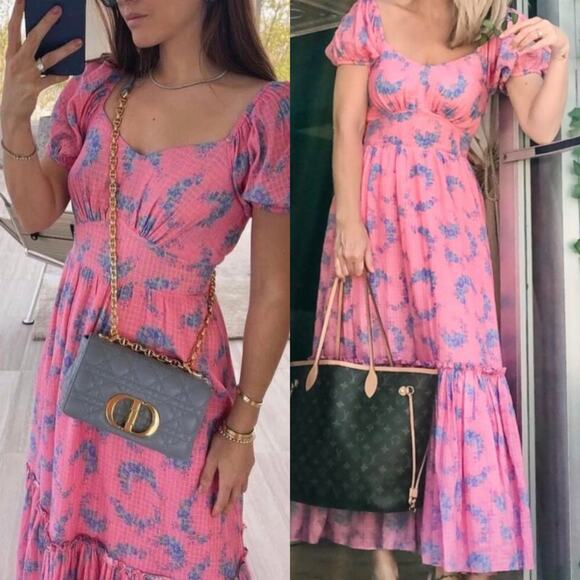 LOVESHACKFANCY CottageCore Angie Maxi Dress Puff Sleeve in Hot Pink Floral 4 S - Picture 2 of 14